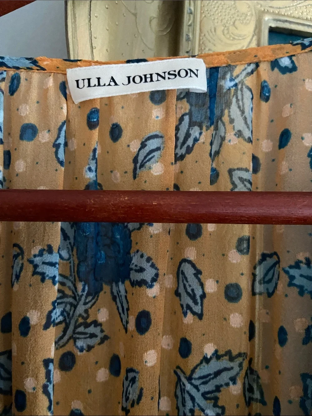 Ulla Johnson Mustard and Blue Floral Midi Dress - Picture 2 of 3